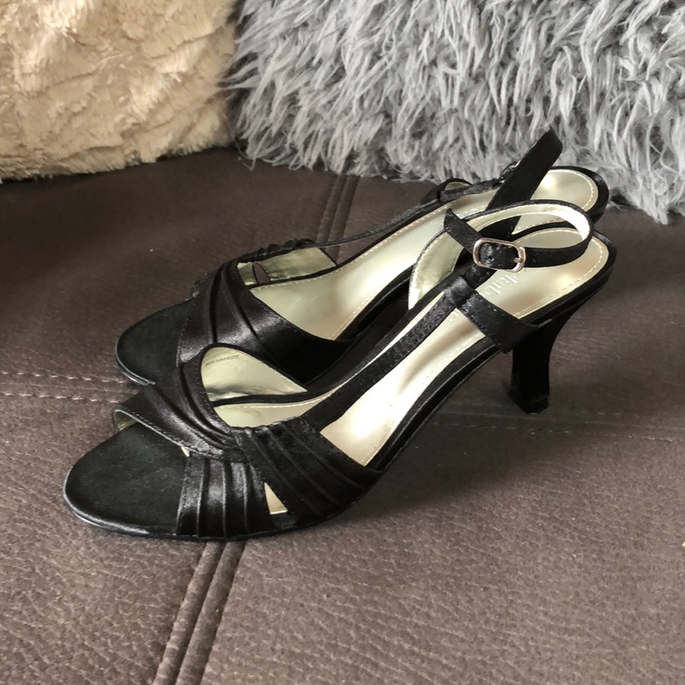 LIZ CLAIBORNE BlackSatinFabric Slingback Sandals Size 6 - Picture 2 of 7